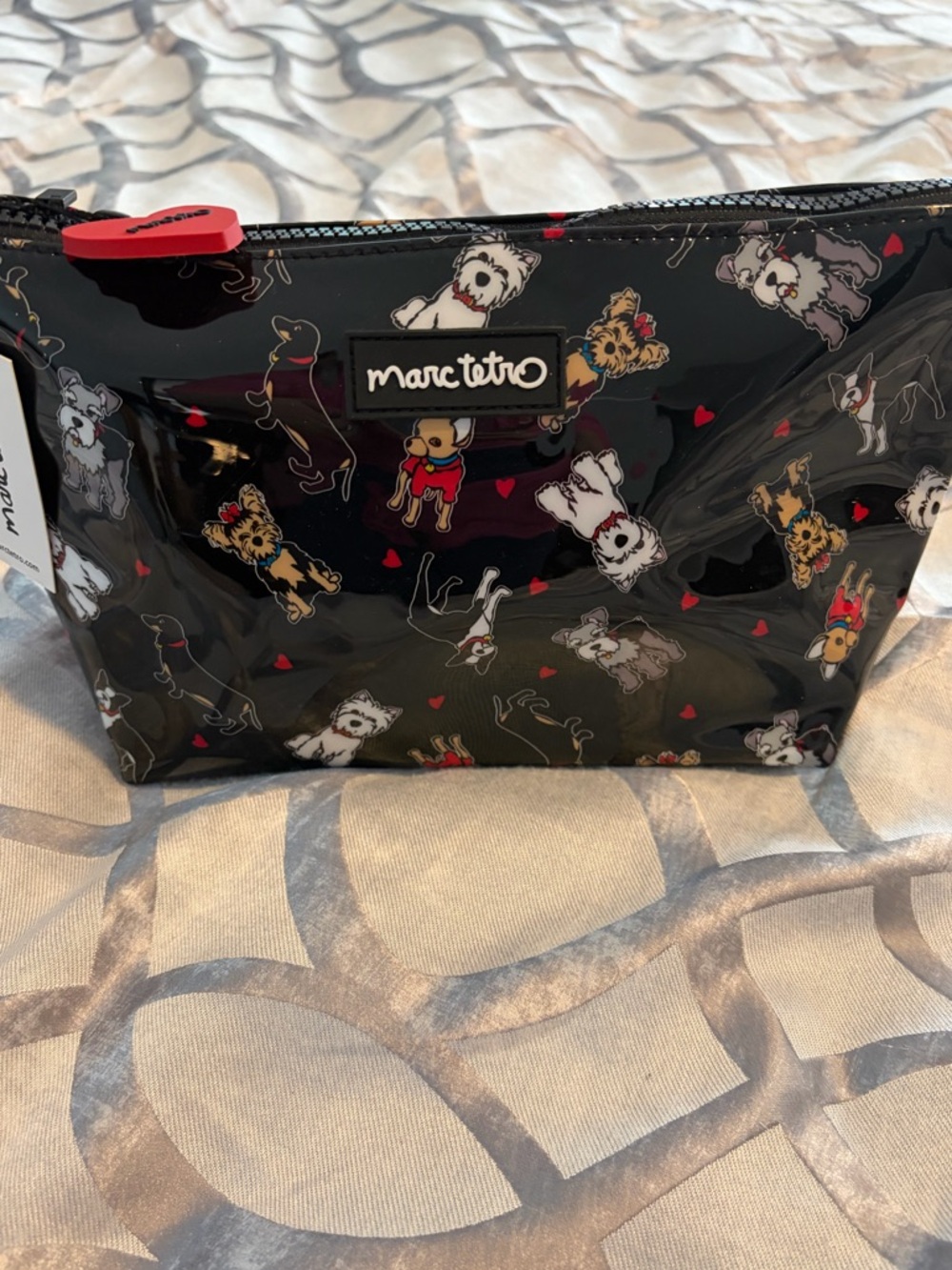 Marc Tetro Black Dog Print Vinyl Cosmetic Pouch